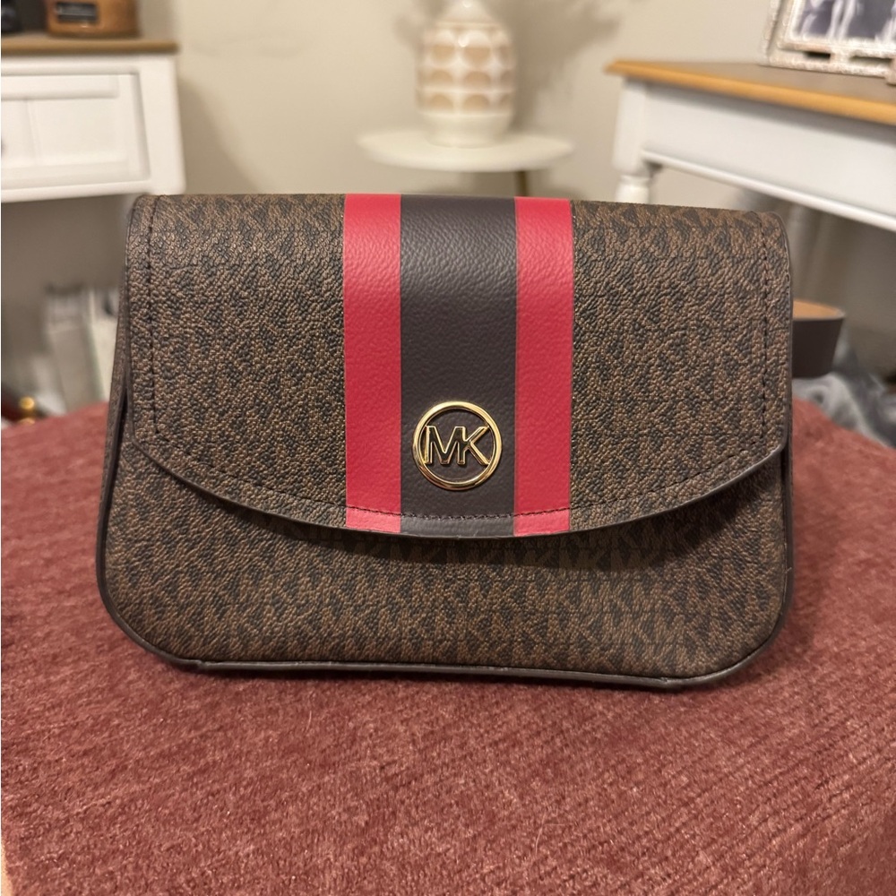 Michael Kors Brown Crossbody Bag with Red Stripe